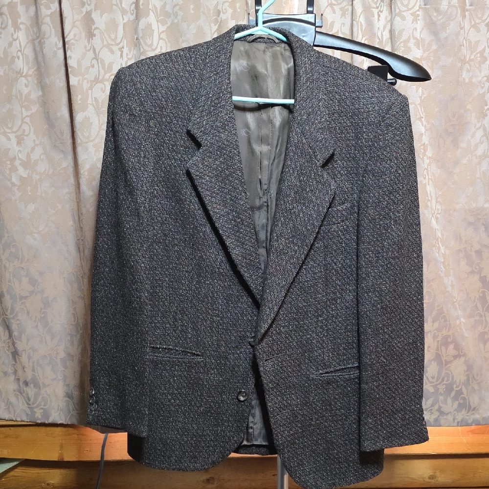 Men's Charcoal Tweed Blazer - Classic Single-Breasted Jacket